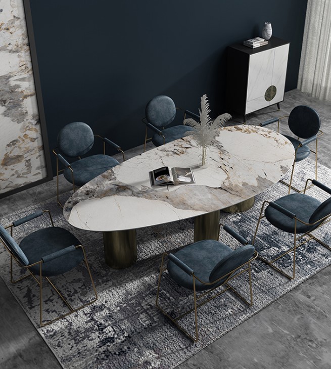 Contemporary Marble Dining Table with Gold Legs (2)