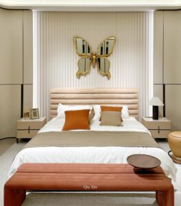 Elegant Gold Butterfly Wall Mirror and Luxury Bed