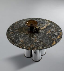 Elegant Round Dining Table with Metal Pedestal (2)