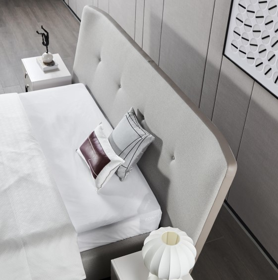 Modern Upholstered Fabric Bed with Padded Headboard (2)