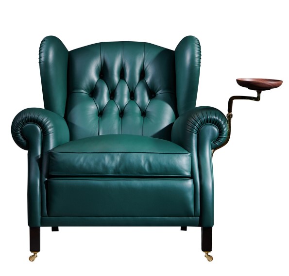 Premium Green Leather Armchair with Side Table 2