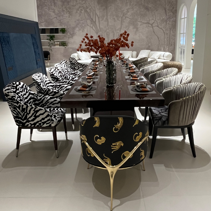 Premium Long Dining Table with Upholstered Chairs